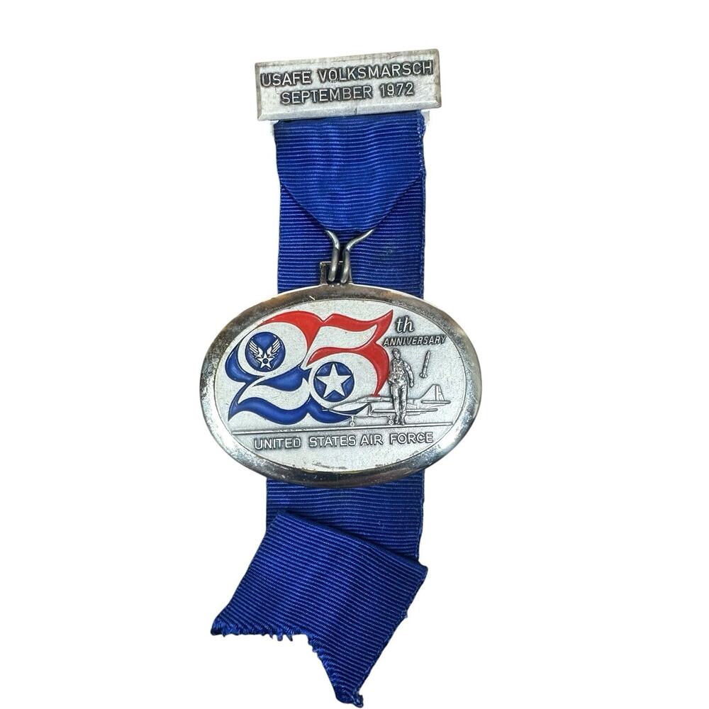 Vtg IVV Volksmarsch USAF 25th Anniversary 1972 Medal Blue Ribbon with Medal 70s